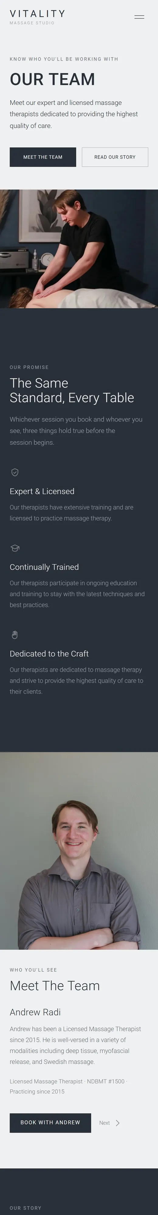 The Vitality team page on a phone