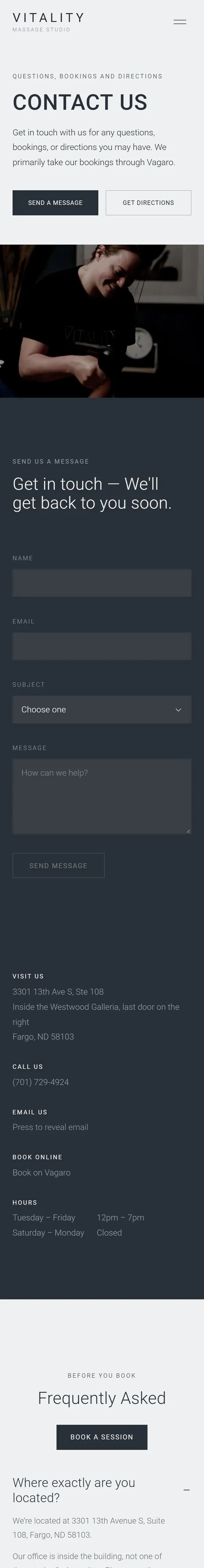 The Vitality contact page on a phone