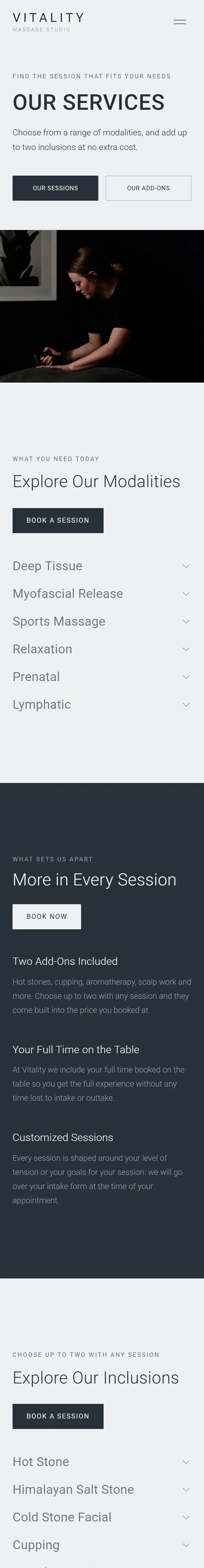 The Vitality services page on a phone